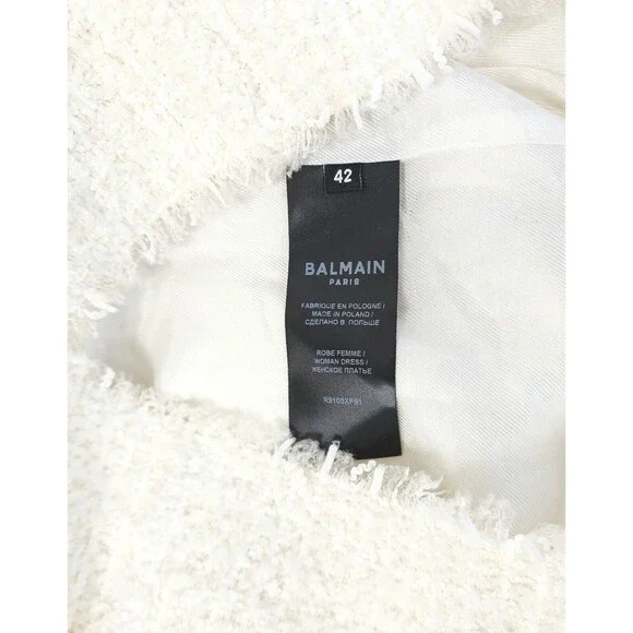 $3150 Balmain Womens Long Sleeve 4-Button Tweed Mini Dress White Size 42 / US 10 - Picture 5 of 6